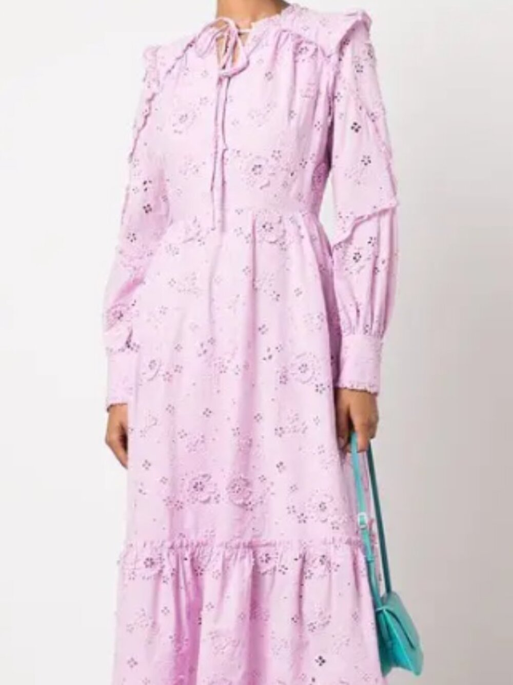 Marchesa Notte Broderie Anglaise Eyelet Lilac Pink Long Sleeve Midi Dress Sz 12
